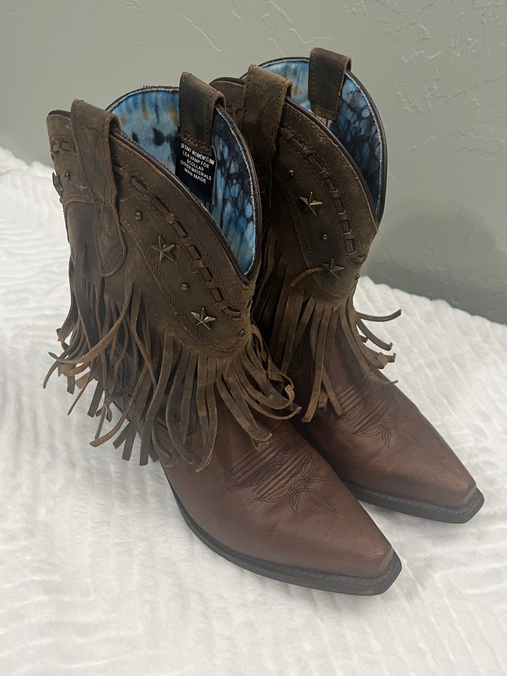 Dingo Hang Low Fringe Leather Short Heeled Women's Sz 8 Cowboy Boots Rodeo - Picture 4 of 12